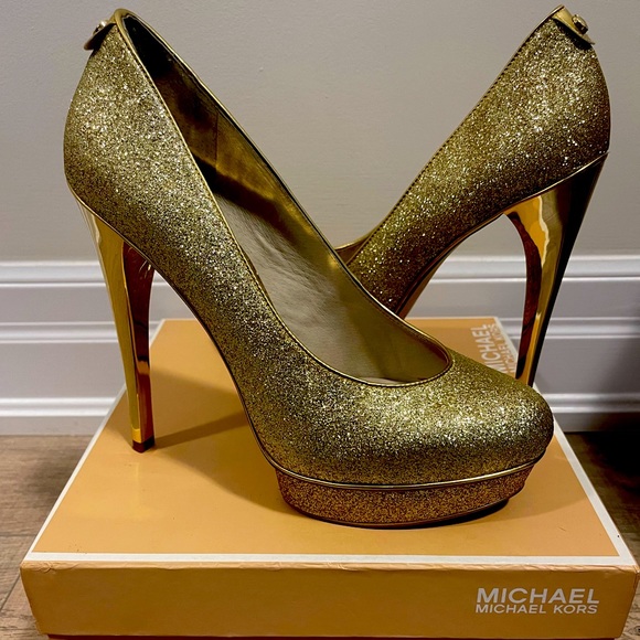 Michael Kor Gold Sparkle High Heels - Picture 1 of 5